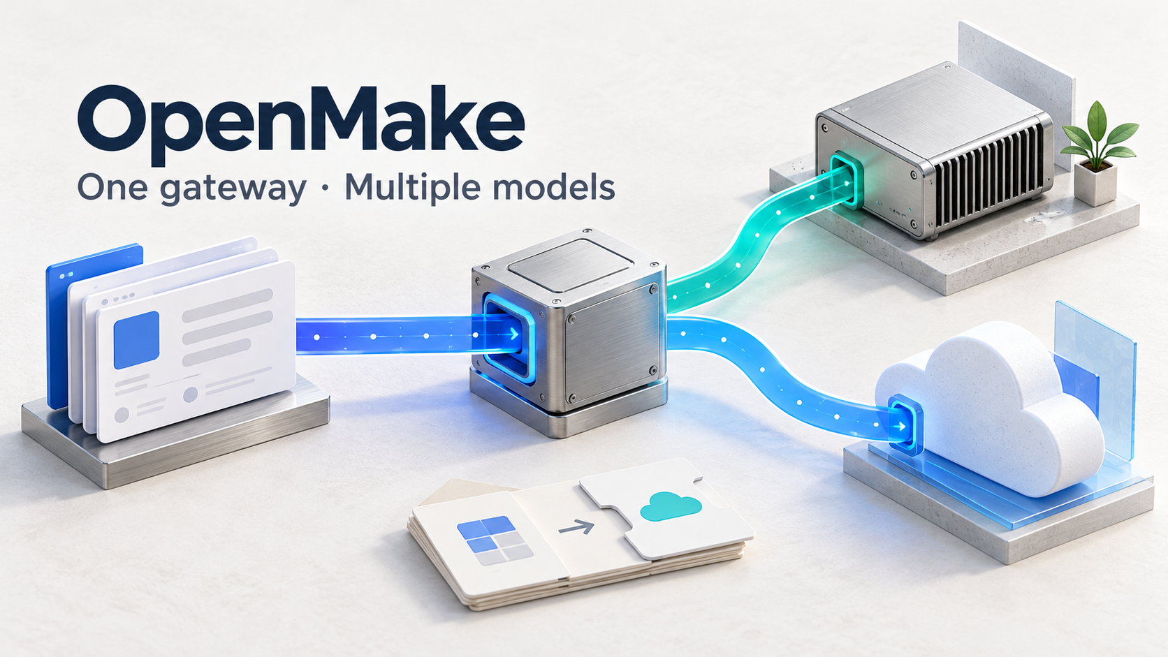 One model gateway branching to local inference and optional external models